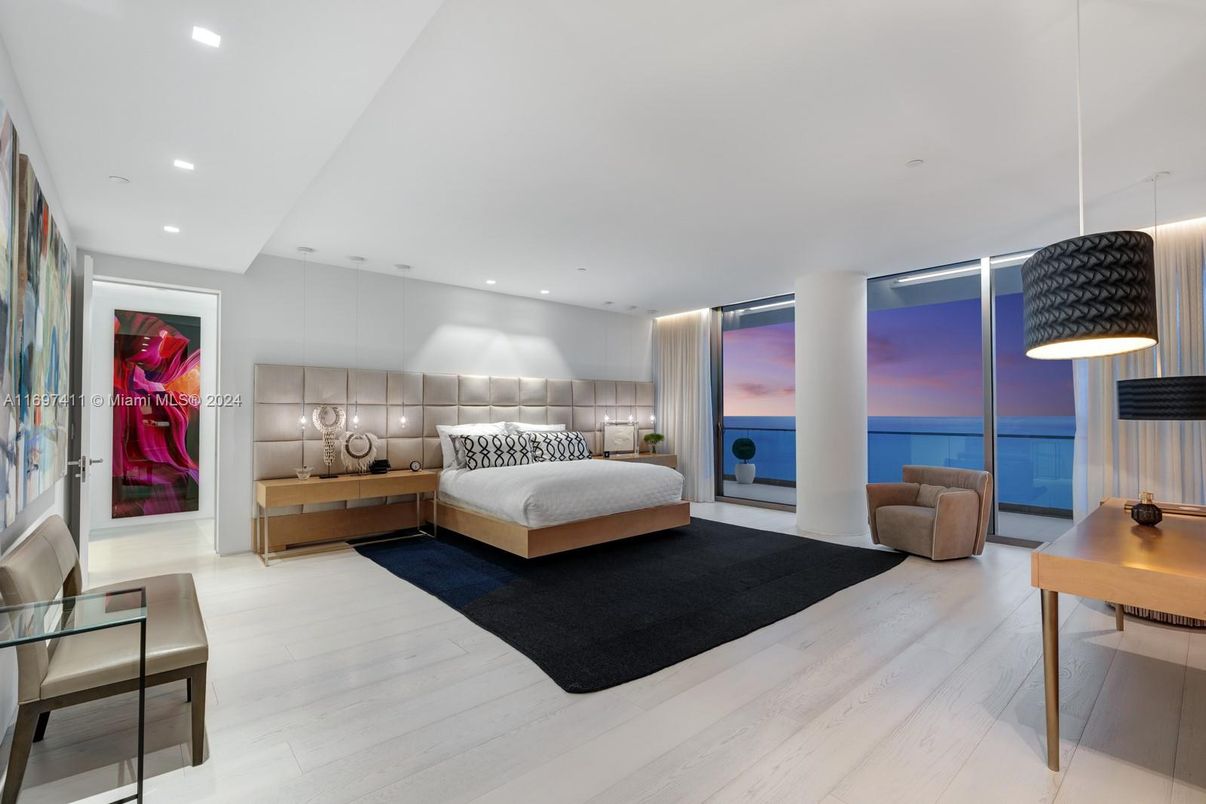 Bedroom, Interior, Pendant Lights, Recessed Lighting, Water, Wood Texture Flooring
