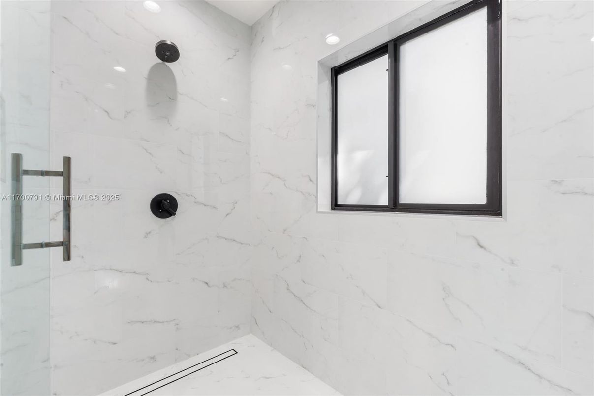 Bathroom, Glass Shower, Interior, Marble Walls, Recessed Lighting