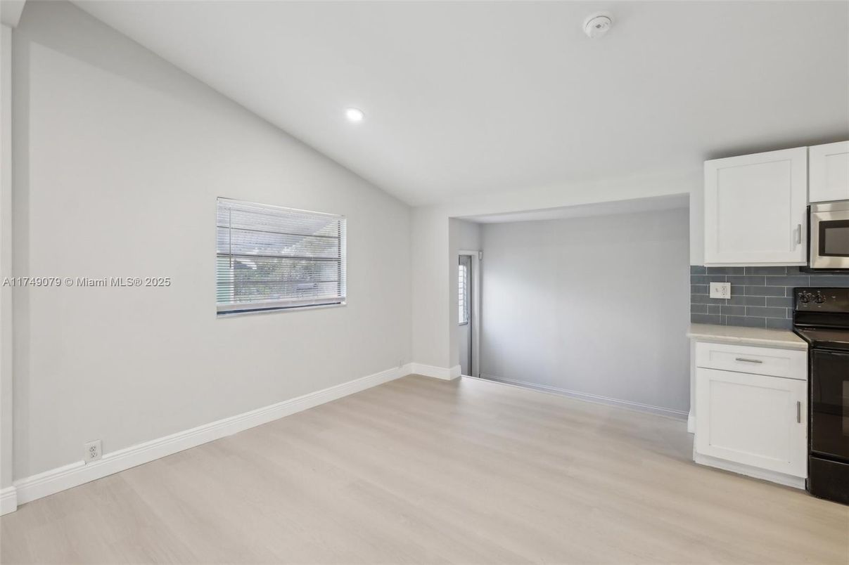 Empty room, Interior, Kitchen, Recessed Lighting, Wood Texture Flooring