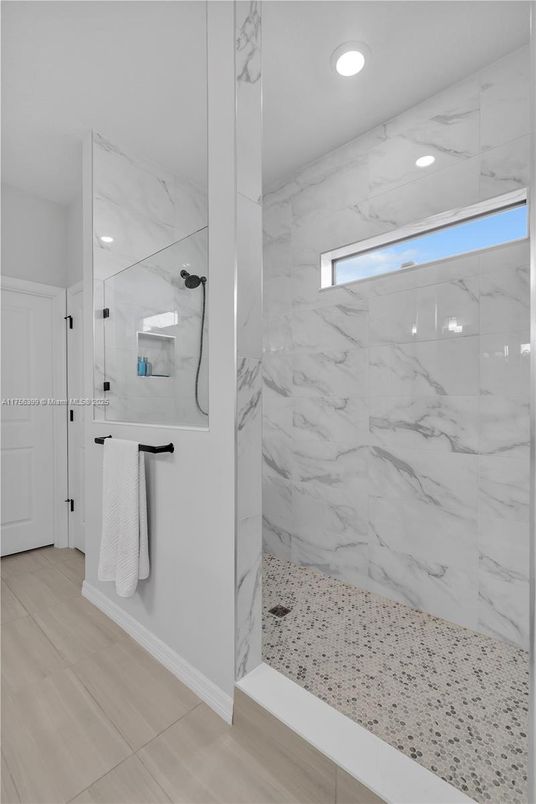 Bathroom, Interior, Marble Walls, Recessed Lighting