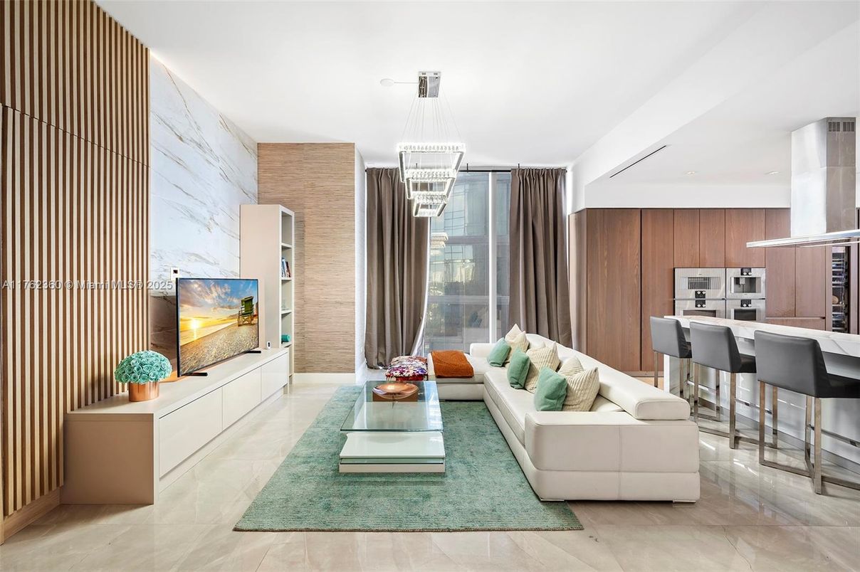 Interior, Kitchen, Living room, Marble Walls, Pendant Lights