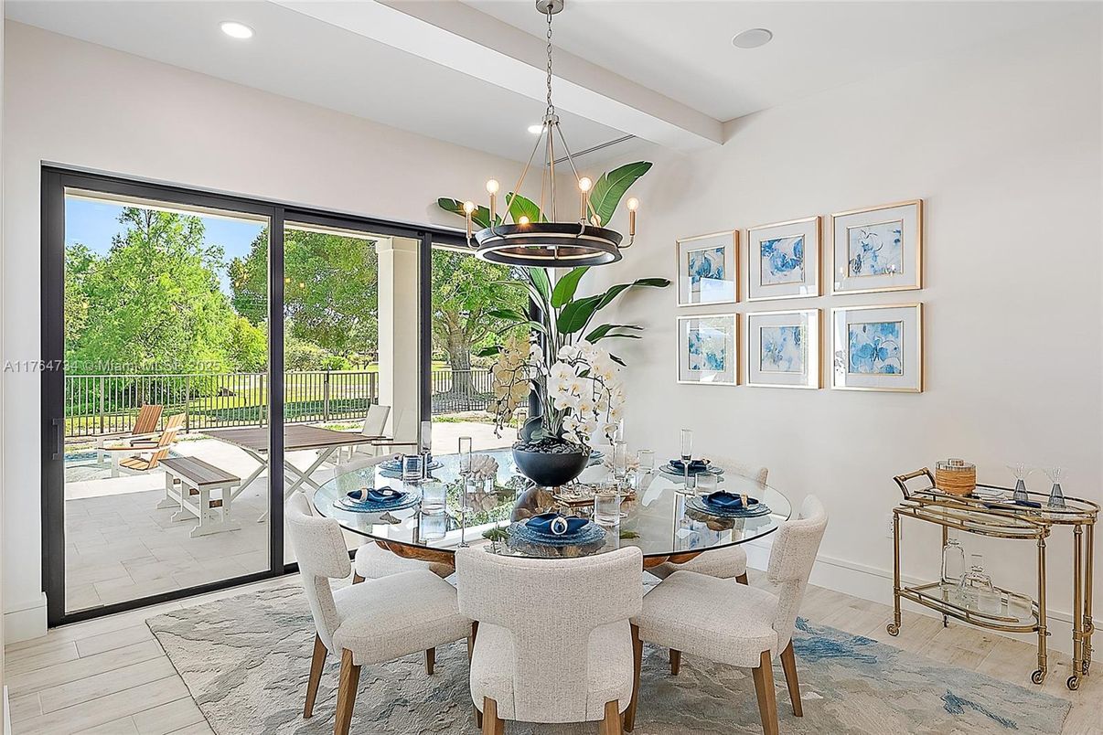 Chandelier, Dining room, Interior, Pendant Lights, Recessed Lighting, Wood Texture Flooring