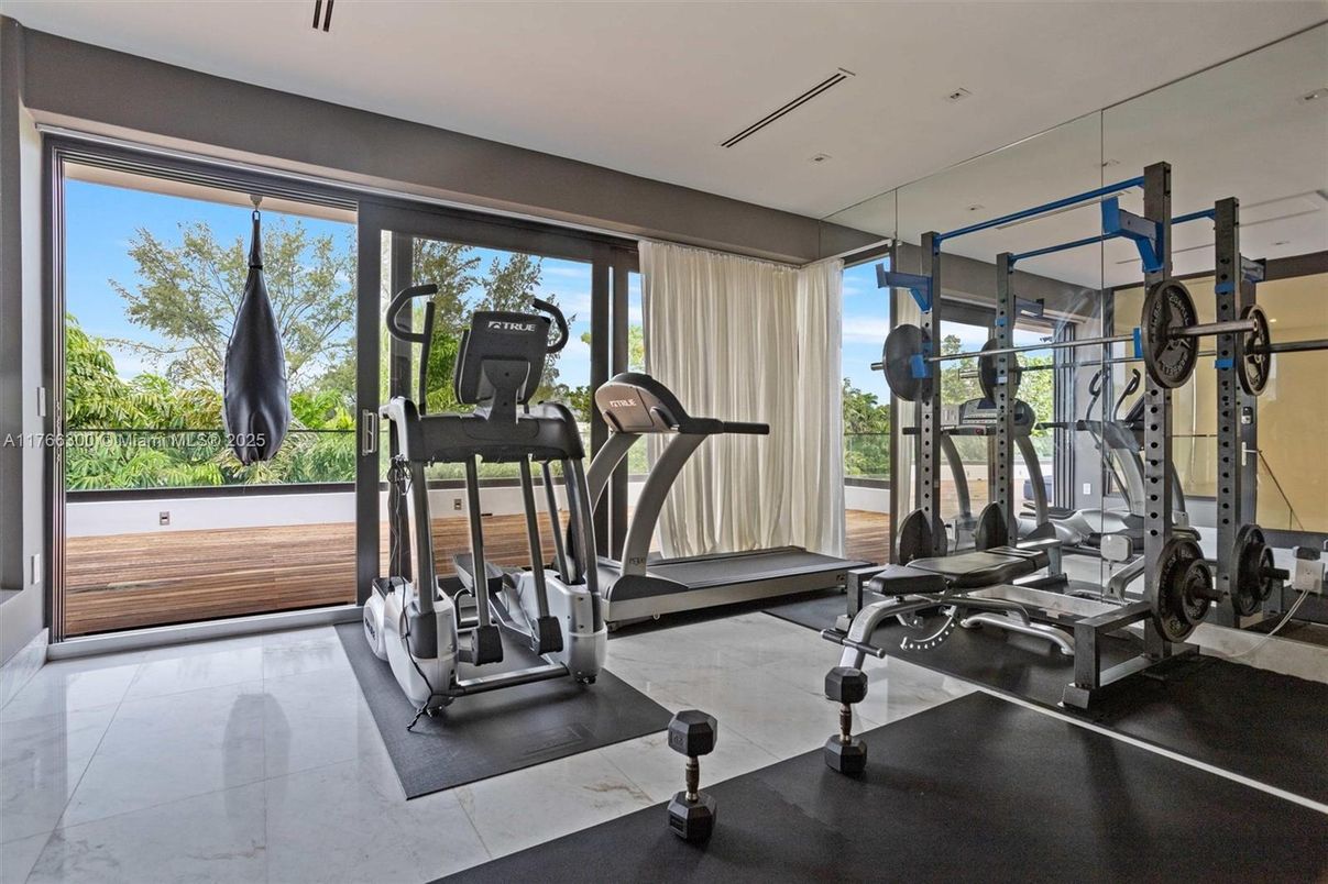Fitness Equipment, Gym, Interior, Recessed Lighting, Wood Texture Flooring