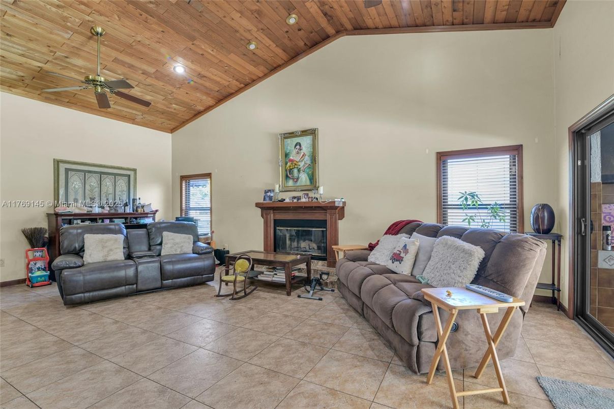 Fireplace, Interior, Living room, Recessed Lighting, Wooden Ceilings