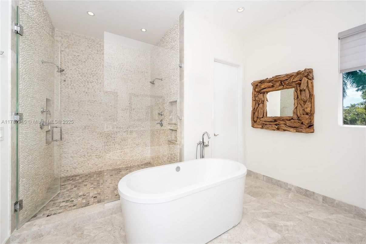 Bathroom, Free Standing Baths, Glass Shower, Interior, Recessed Lighting