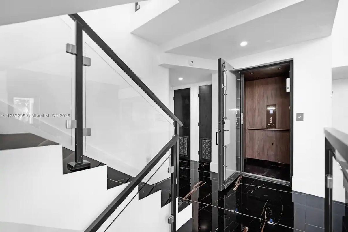 Elevator, Interior, Recessed Lighting, Wooden Walls