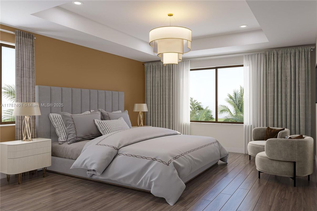 Bedroom, Interior, Recessed Lighting, Wood Texture Flooring