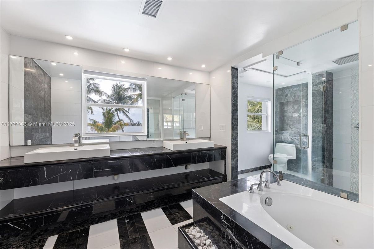 Bathroom, Dual Sink Vanities, Glass Shower, Interior, Recessed Lighting