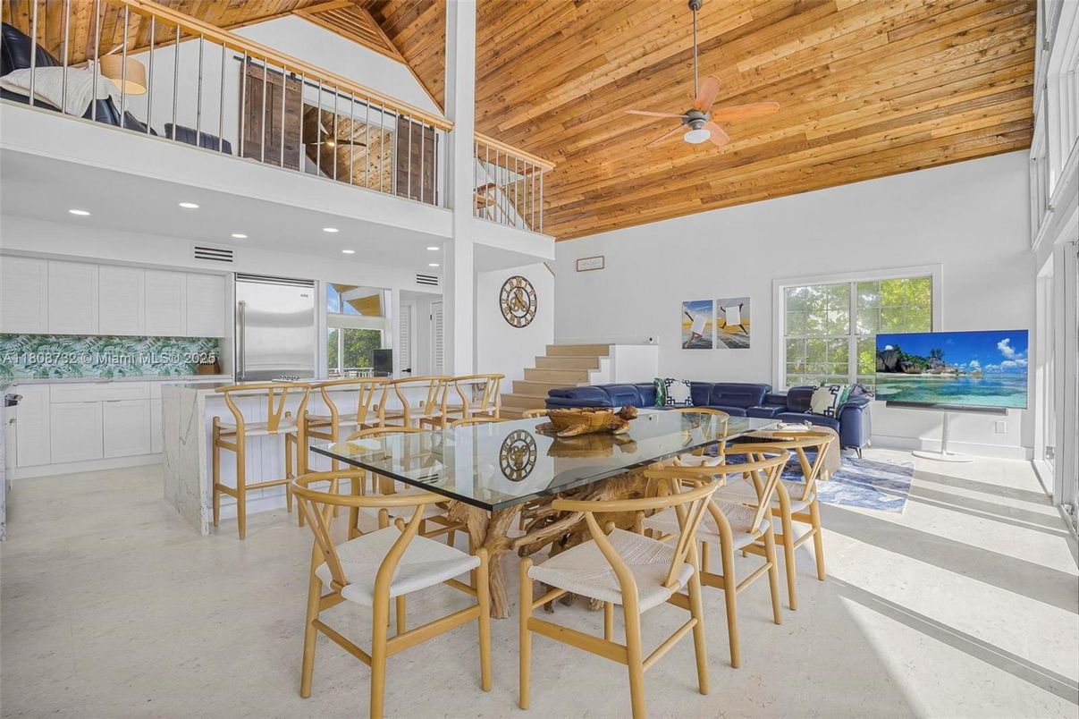 Dining room, Interior, Kitchen, Living room, Recessed Lighting, Wooden Ceilings