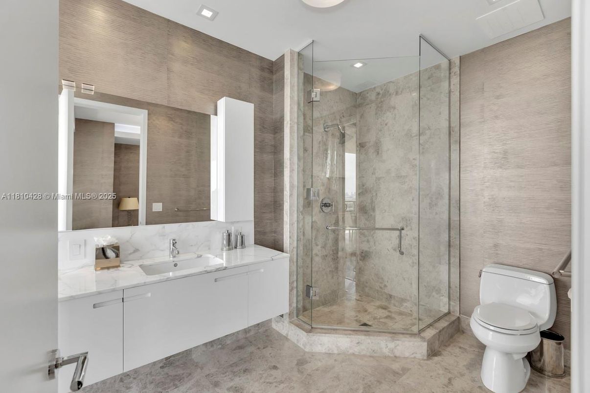 Bathroom, Glass Shower, Interior, Recessed Lighting