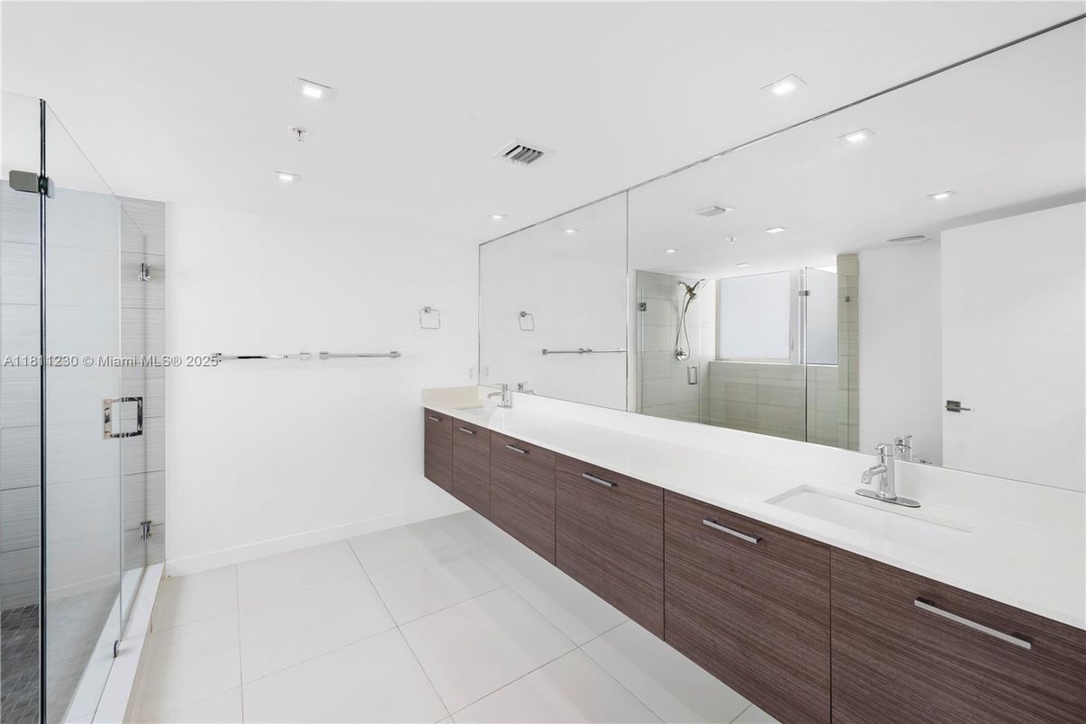 Bathroom, Dual Sink Vanities, Glass Shower, Interior, Recessed Lighting