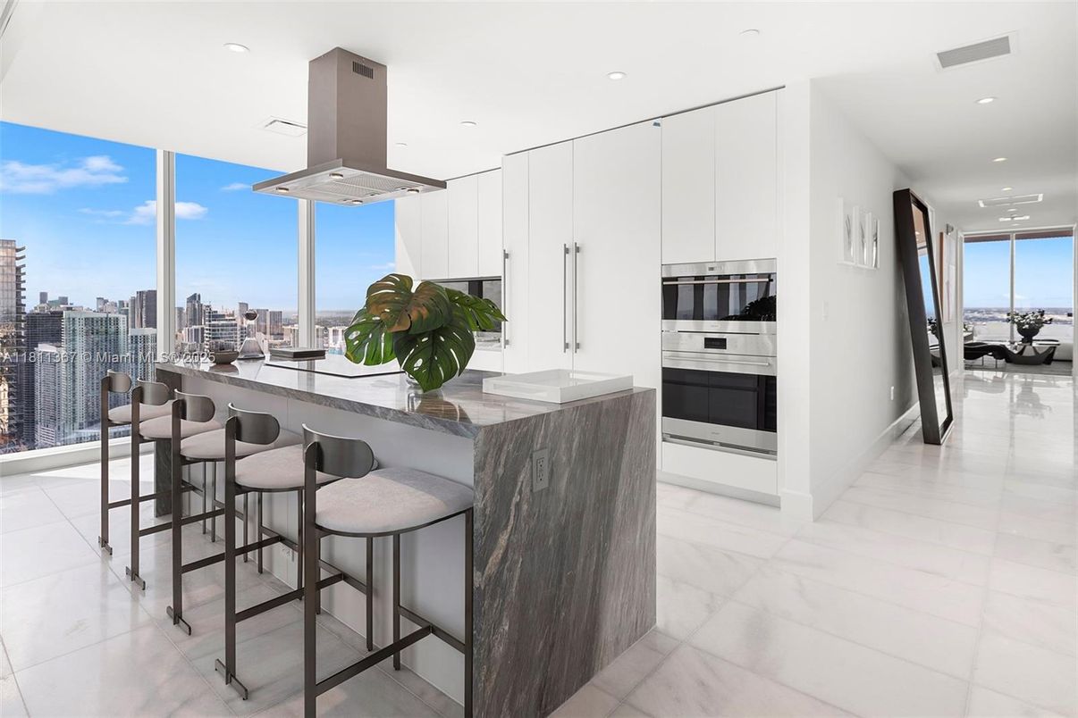 Interior, Kitchen, Marble, Recessed Lighting, Stainless Steel Appliances, Water