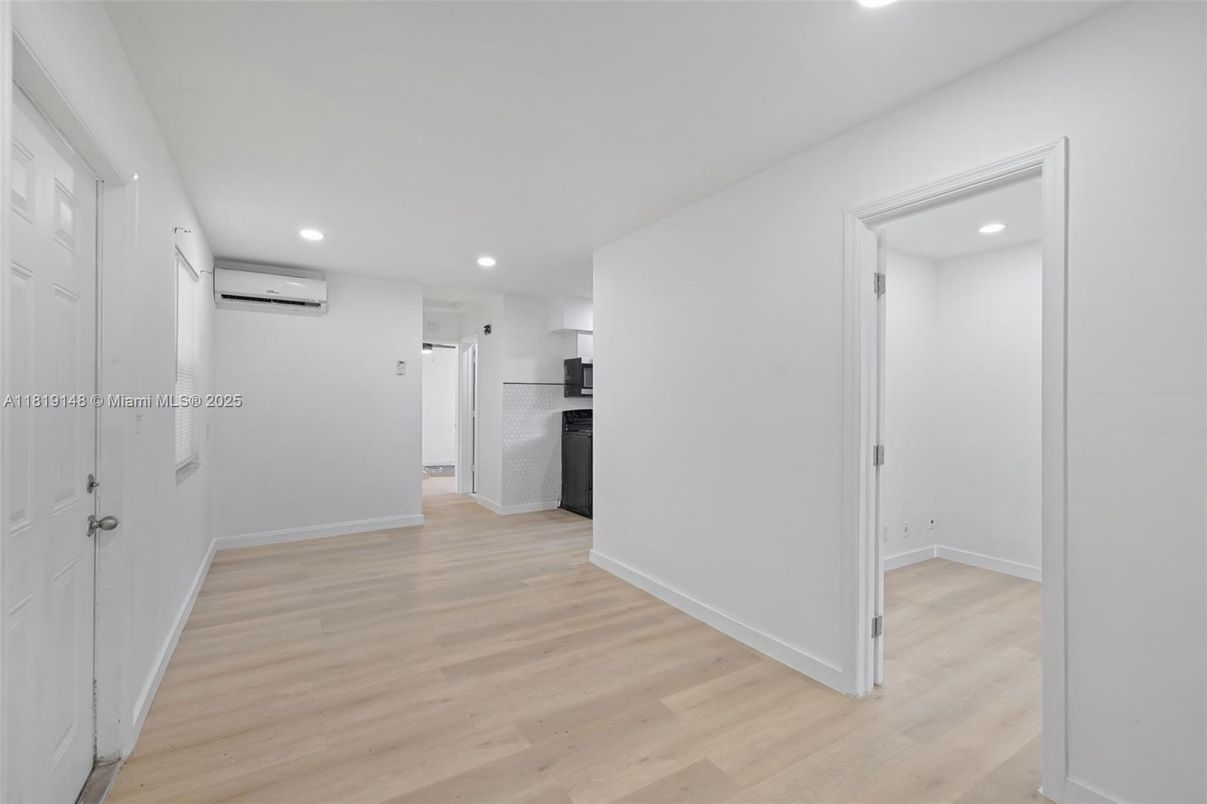 Empty room, Interior, Kitchen, Recessed Lighting, Wood Texture Flooring