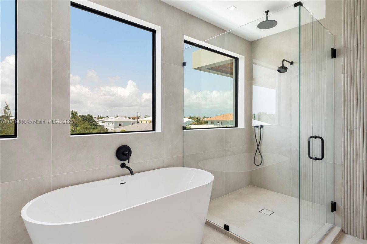 Bathroom, Free Standing Baths, Glass Shower, Interior, Recessed Lighting