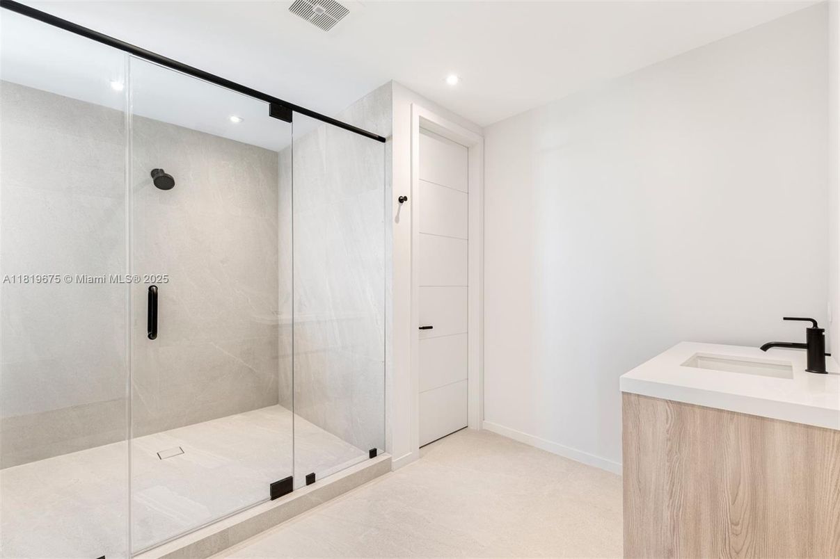 Bathroom, Glass Shower, Interior, Recessed Lighting