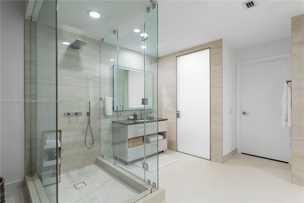 Bathroom, Glass Shower, Interior, Recessed Lighting