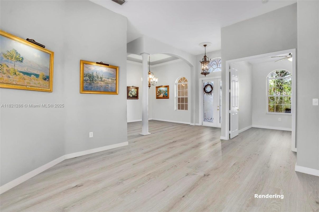 Chandelier, Empty room, Interior, Pendant Lights, Wood Texture Flooring