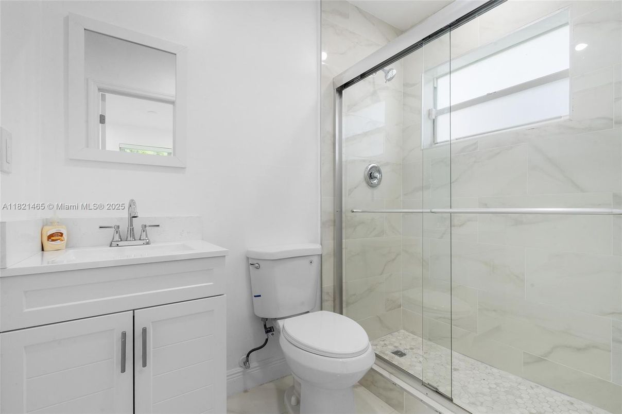 Bathroom, Glass Shower, Interior, Marble Walls, Recessed Lighting