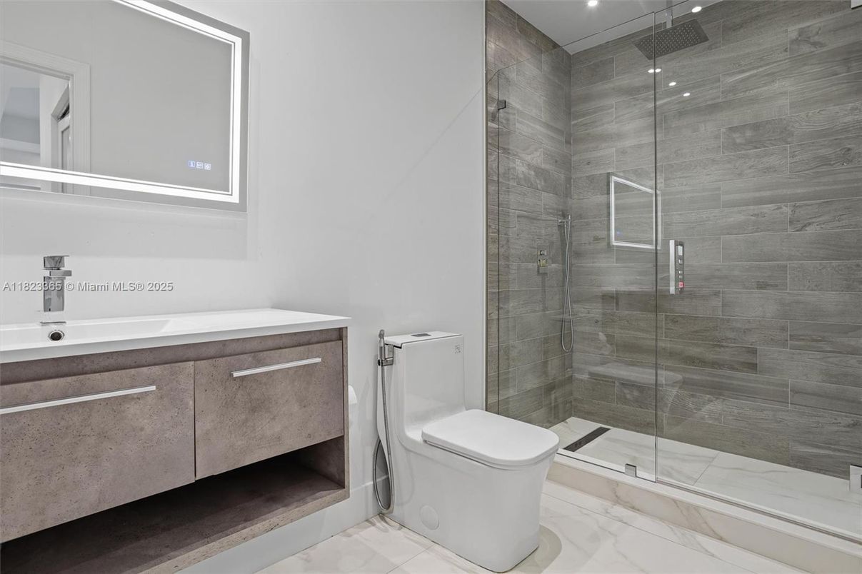 Bathroom, Glass Shower, Interior, Marble, Recessed Lighting
