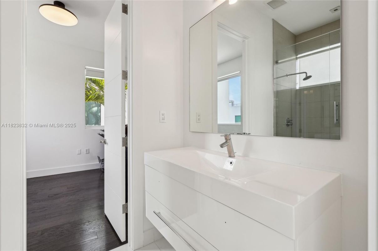 Bathroom, Glass Shower, Interior, Wood Texture Flooring