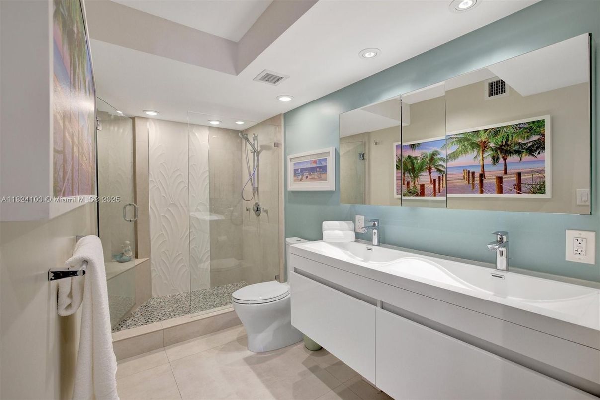 Bathroom, Glass Shower, Interior, Recessed Lighting, Water