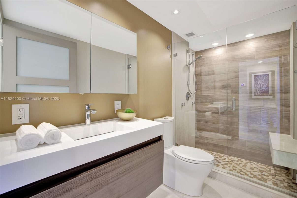 Bathroom, Glass Shower, Interior, Recessed Lighting