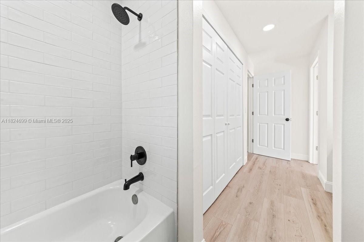 Bathroom, Interior, Recessed Lighting, Wood Texture Flooring