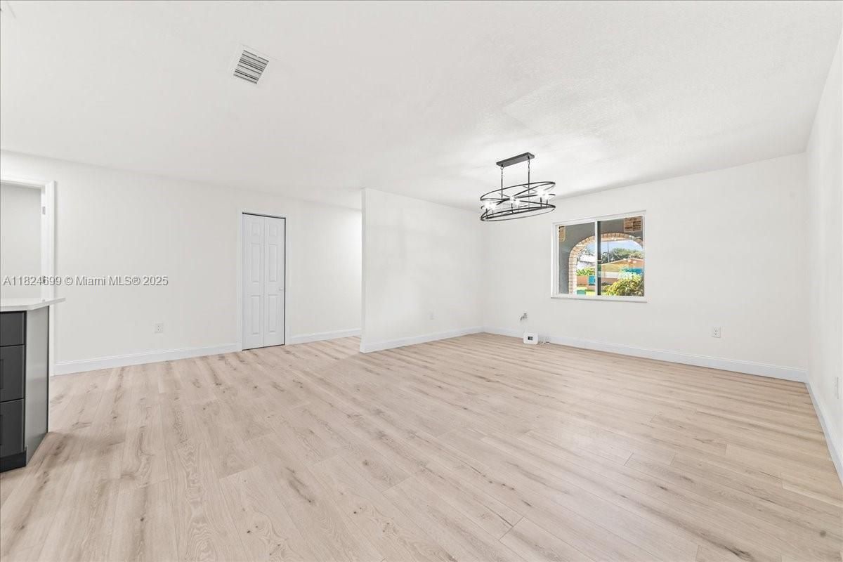 Chandelier, Empty room, Interior, Pendant Lights, Wood Texture Flooring
