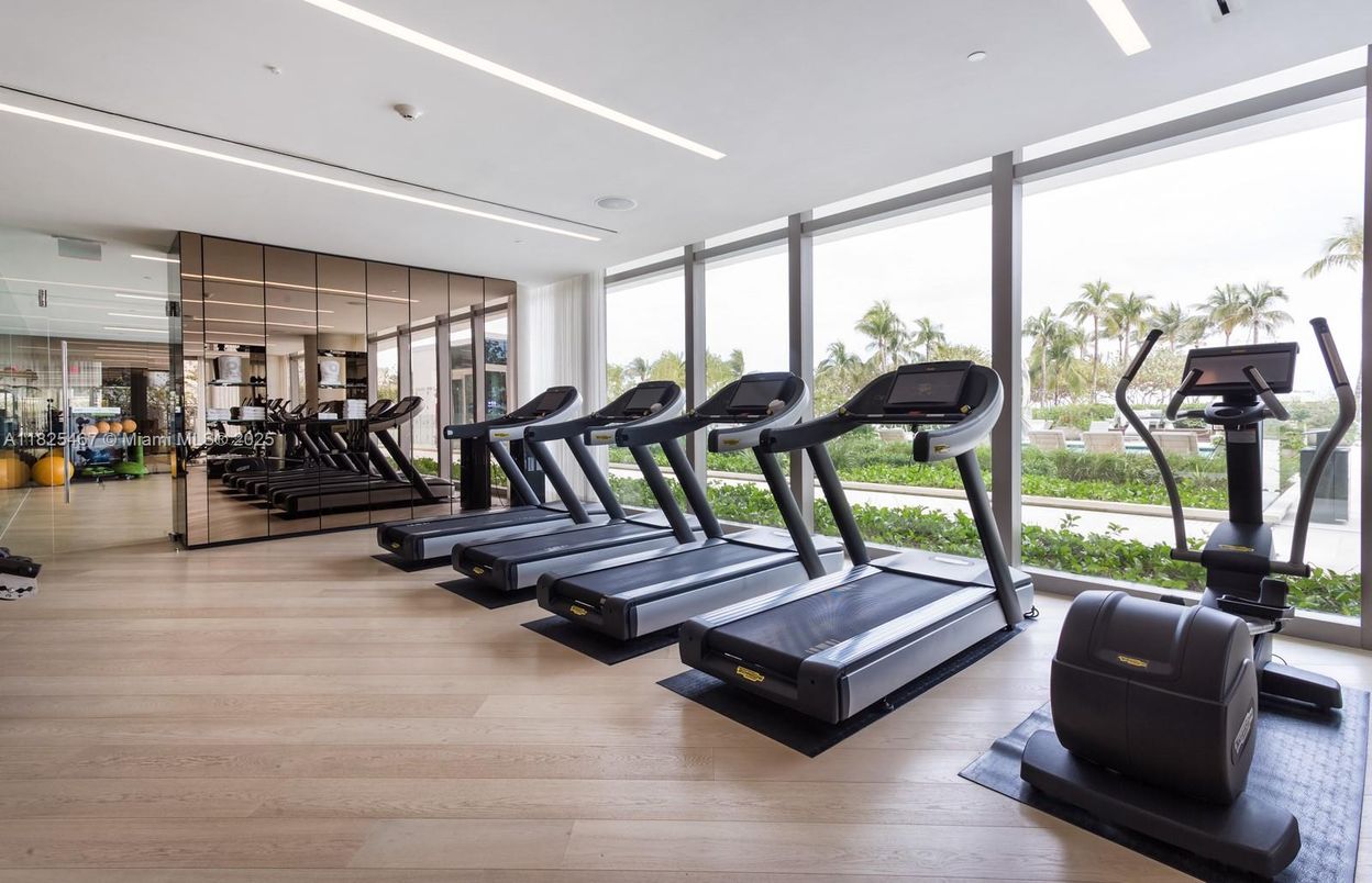 Fitness Equipment, Gym, Interior, Recessed Lighting, Wood Texture Flooring