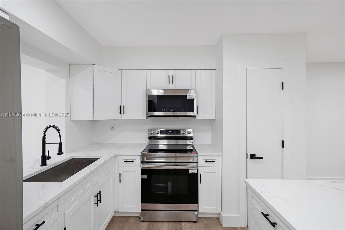 Interior, Kitchen, Stainless Steel Appliances, Wood Texture Flooring
