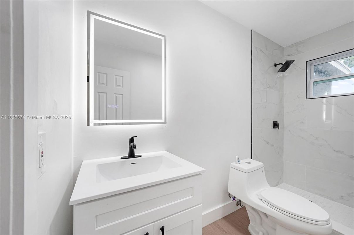 Bathroom, Interior, Marble Walls, Wood Texture Flooring