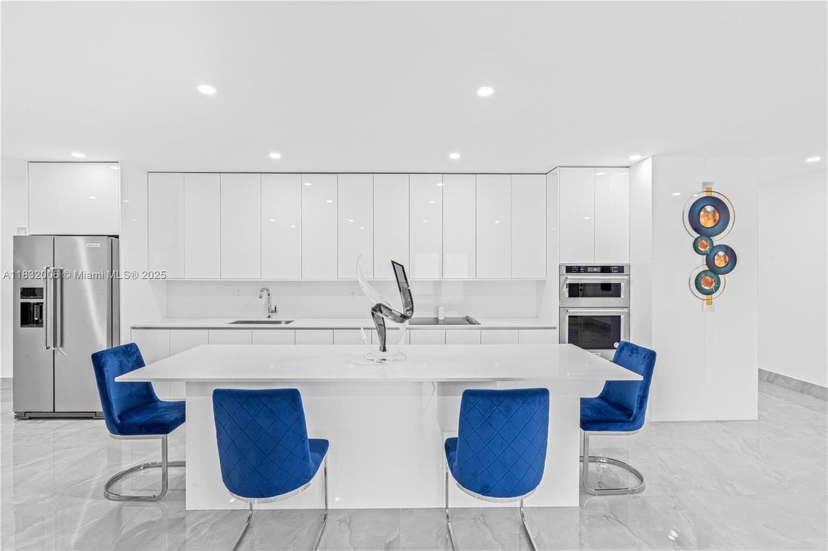 Interior, Kitchen, Marble, Recessed Lighting, Stainless Steel Appliances