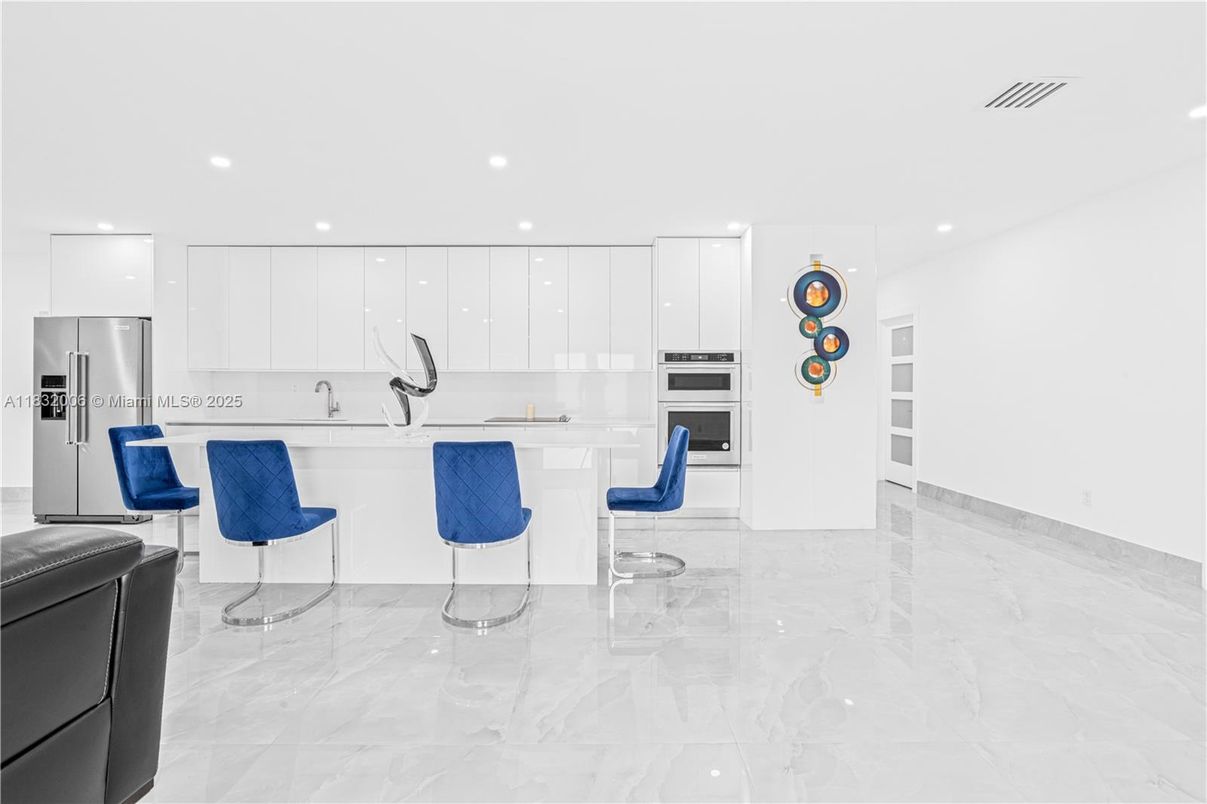 Interior, Kitchen, Marble, Recessed Lighting, Stainless Steel Appliances