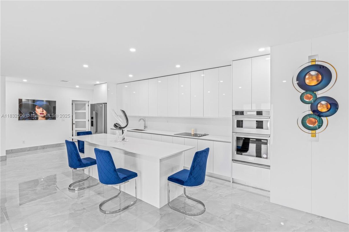 Interior, Kitchen, Marble, Recessed Lighting, Stainless Steel Appliances