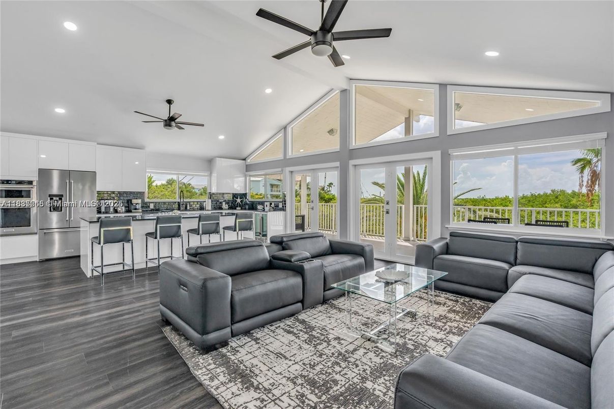 Interior, Kitchen, Living room, Recessed Lighting, Stainless Steel Appliances, Wood Texture Flooring