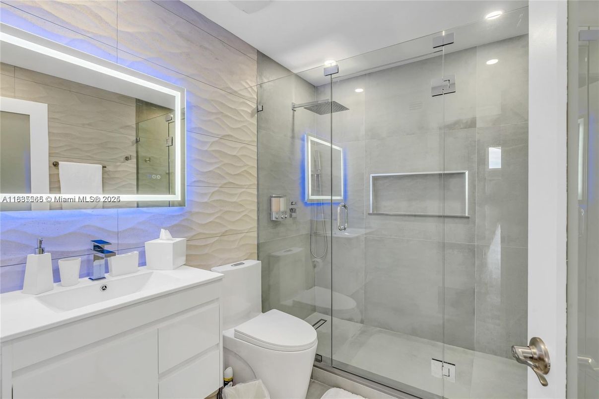 Bathroom, Glass Shower, Interior, Recessed Lighting