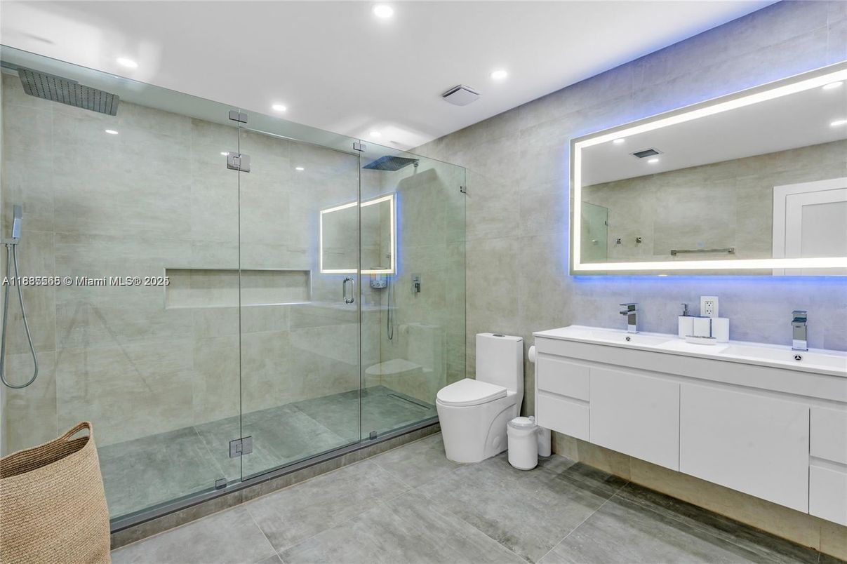 Bathroom, Dual Sink Vanities, Glass Shower, Interior, Recessed Lighting