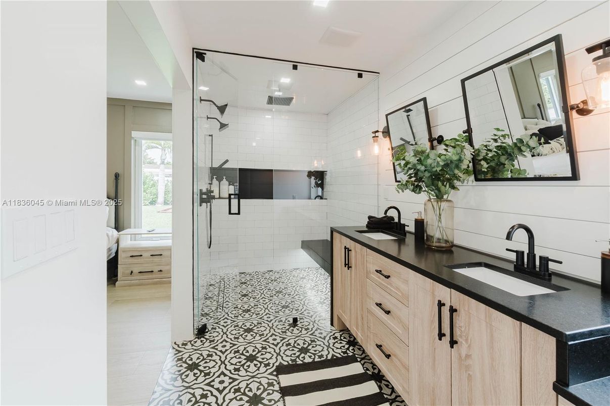 Bathroom, Dual Sink Vanities, Glass Shower, Interior, Recessed Lighting