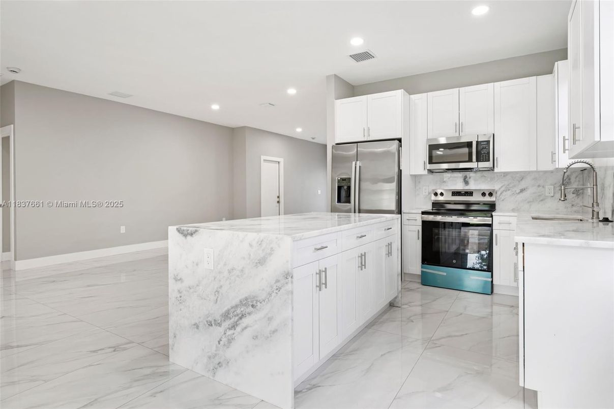 Interior, Kitchen, Marble, Recessed Lighting, Stainless Steel Appliances