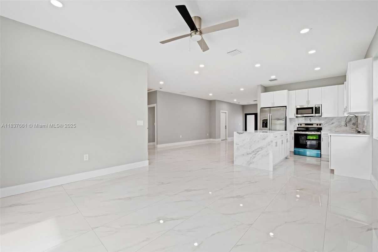 Interior, Kitchen, Marble, Recessed Lighting, Stainless Steel Appliances
