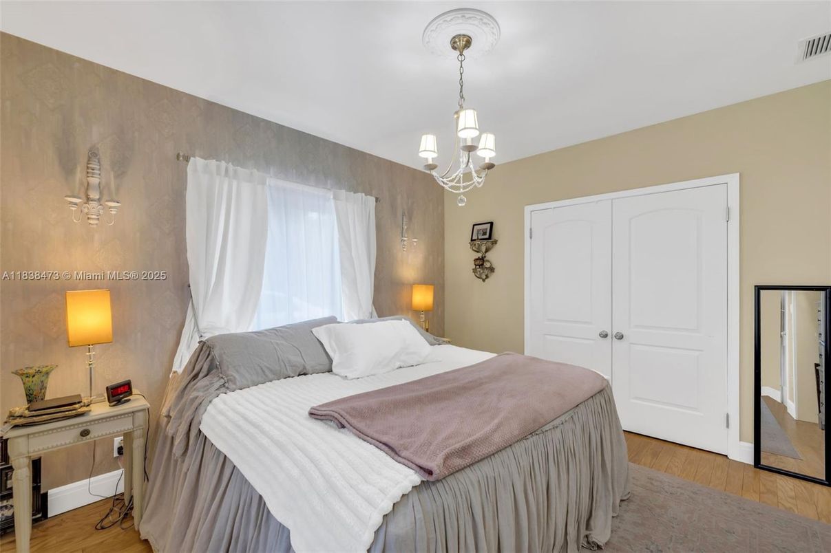 Bedroom, Chandelier, Interior, Wood Texture Flooring