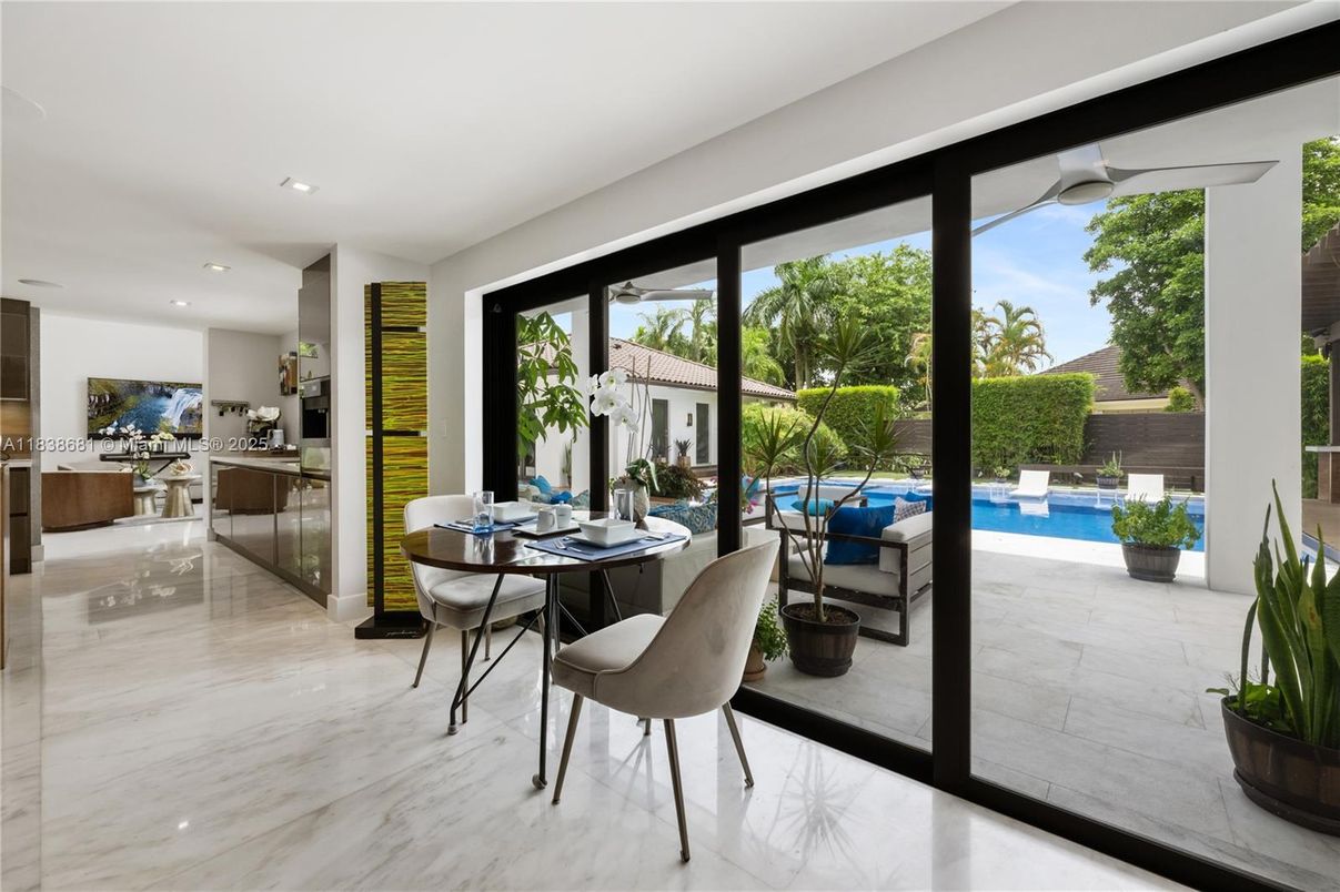Dining room, Interior, Kitchen, Marble, Pool, Recessed Lighting