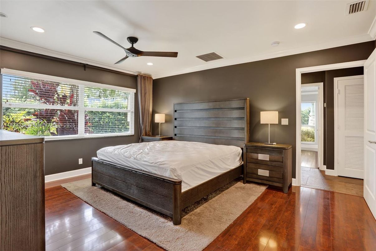 Bedroom, Interior, Recessed Lighting, Wood Texture Flooring
