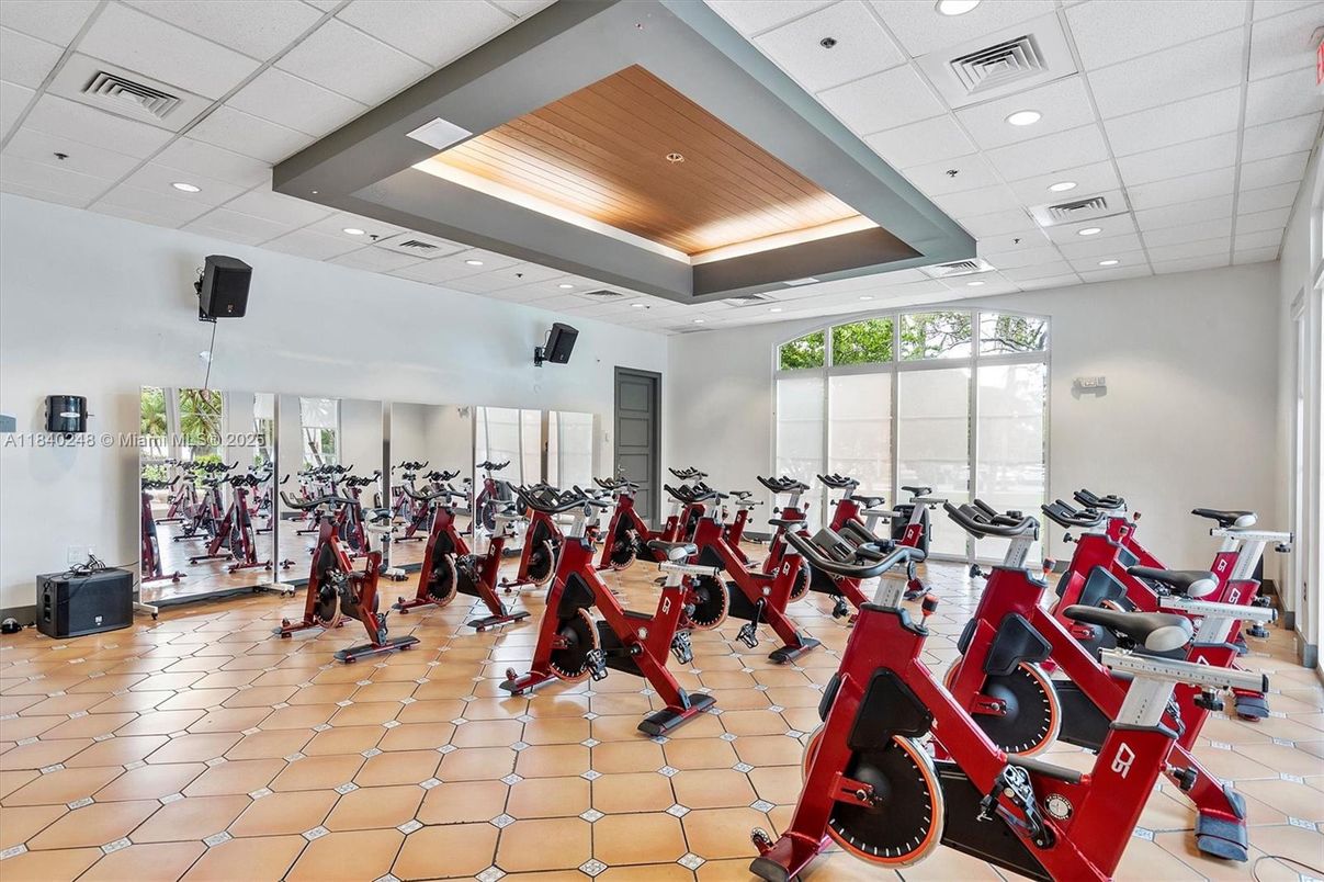 Fitness Equipment, Gym, Interior, Recessed Lighting, Wooden Ceilings