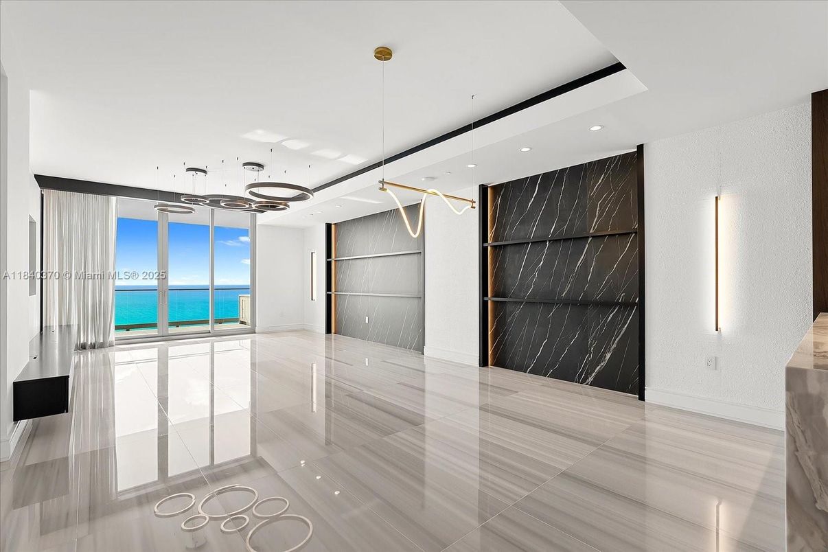 Empty room, Interior, Marble Walls, Pendant Lights, Recessed Lighting, Water