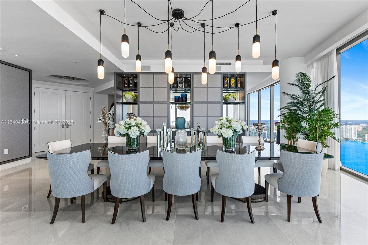 Dining room, Interior, Pendant Lights, Water