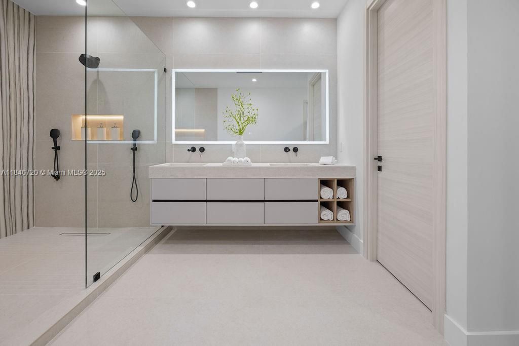 Bathroom, Dual Sink Vanities, Glass Shower, Interior, Recessed Lighting