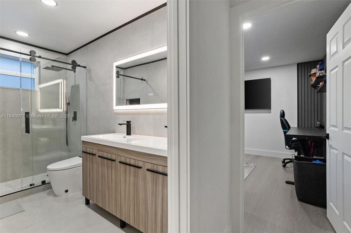 Bathroom, Glass Shower, Interior, Recessed Lighting