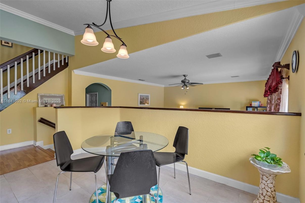 Dining room, Interior, Recessed Lighting, Wood Texture Flooring