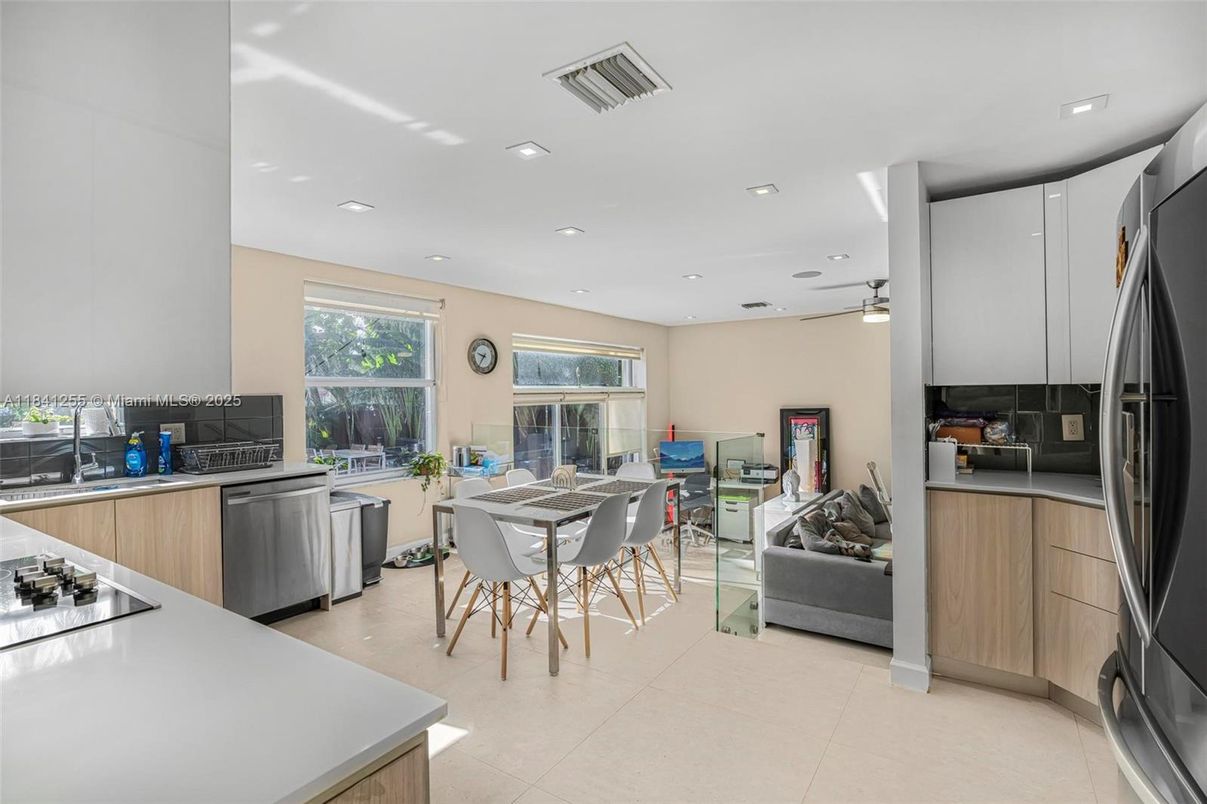 Dining room, Interior, Kitchen, Living room, Recessed Lighting, Stainless Steel Appliances